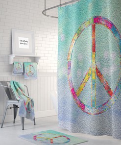 Boho Hippie Chic Peace Sign Shower Curtain Set with Restroom Shower Curtains