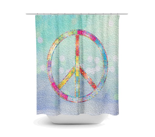 Boho Hippie Chic Peace Sign Shower Curtain Set with Restroom Shower Curtains - Image 2