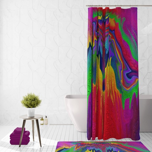 Boho Hippie Shower Curtain | Retro Abstract Wild Design | Vintage Bath Set