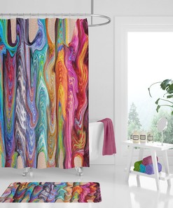Boho Hippie Swirls Shower Curtain Set with Gypsy Rainbow Vintage Shower Curtains