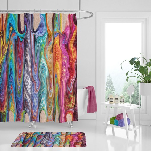 Boho Hippie Swirls Shower Curtain Set with Gypsy Rainbow Vintage Shower Curtains