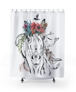 Boho Horse Head Cowgirl Bathroom Decoration Shower Curtain