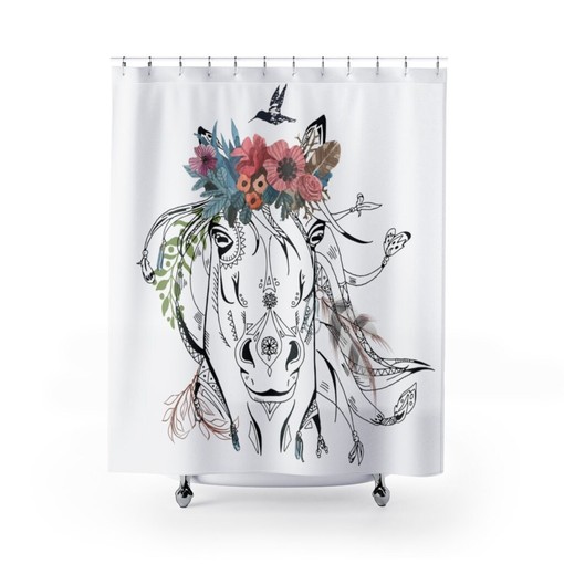 Boho Horse Head Cowgirl Bathroom Decoration Shower Curtain