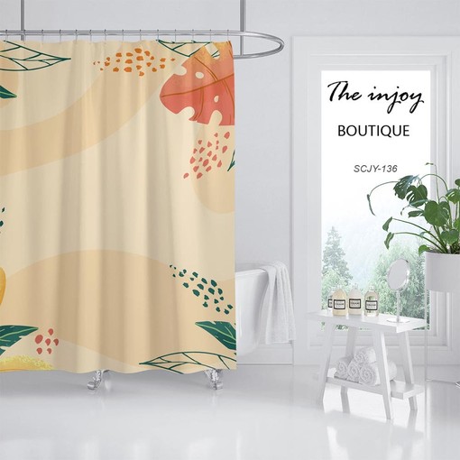 Boho Leaf Shower Curtain with Customizable Sizes and Hooks, Perfect for Unique Bathroom Style - Image 2