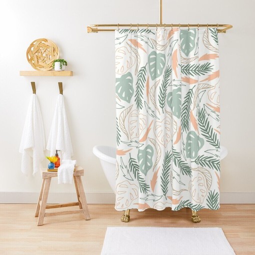 Boho Leaves Disney Botanic Shower Curtain - Tropical Bathroom Decor with Eco-Friendly and Waterproof Material