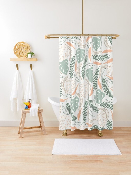 Boho Leaves Disney Botanic Shower Curtain - Tropical Bathroom Decor with Eco-Friendly and Waterproof Material - Image 2