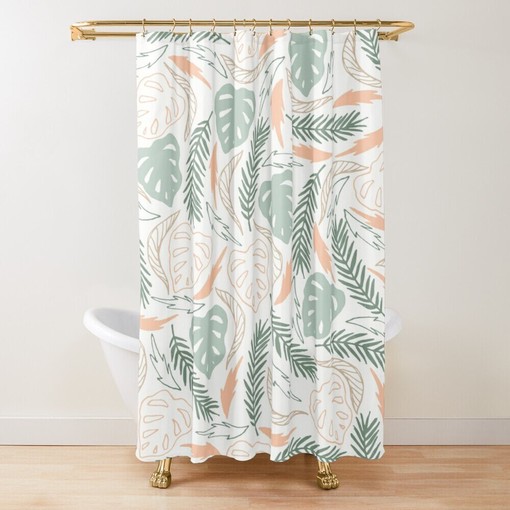 Boho Leaves Disney Botanic Shower Curtain - Tropical Bathroom Decor with Eco-Friendly and Waterproof Material - Image 4
