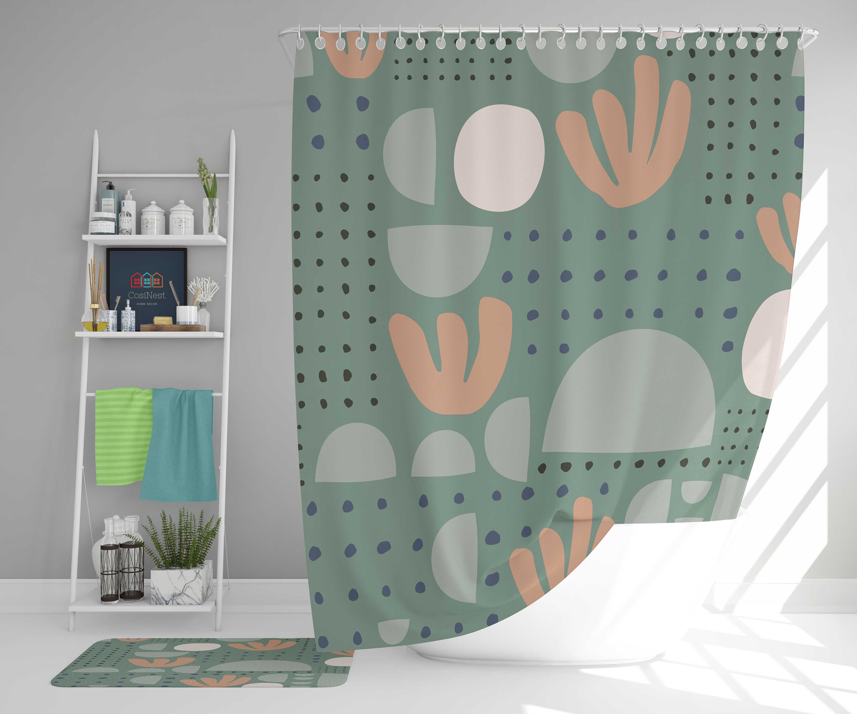 Boho Leaves Shower Curtain, Vintage Retro Bathroom Decor Accessories