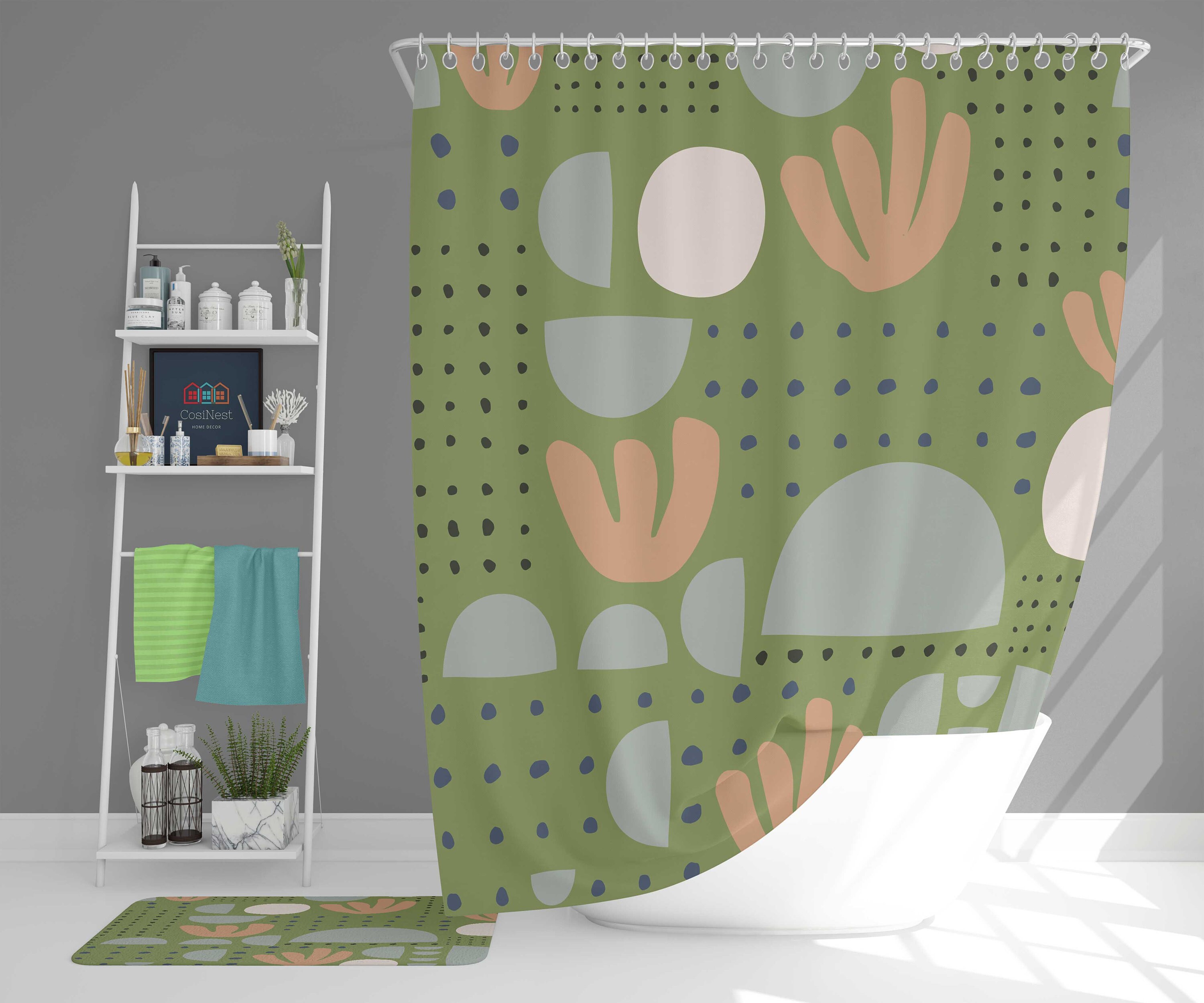 Boho Leaves Shower Curtain, Vintage Retro Bathroom Decor Accessories - Image 2