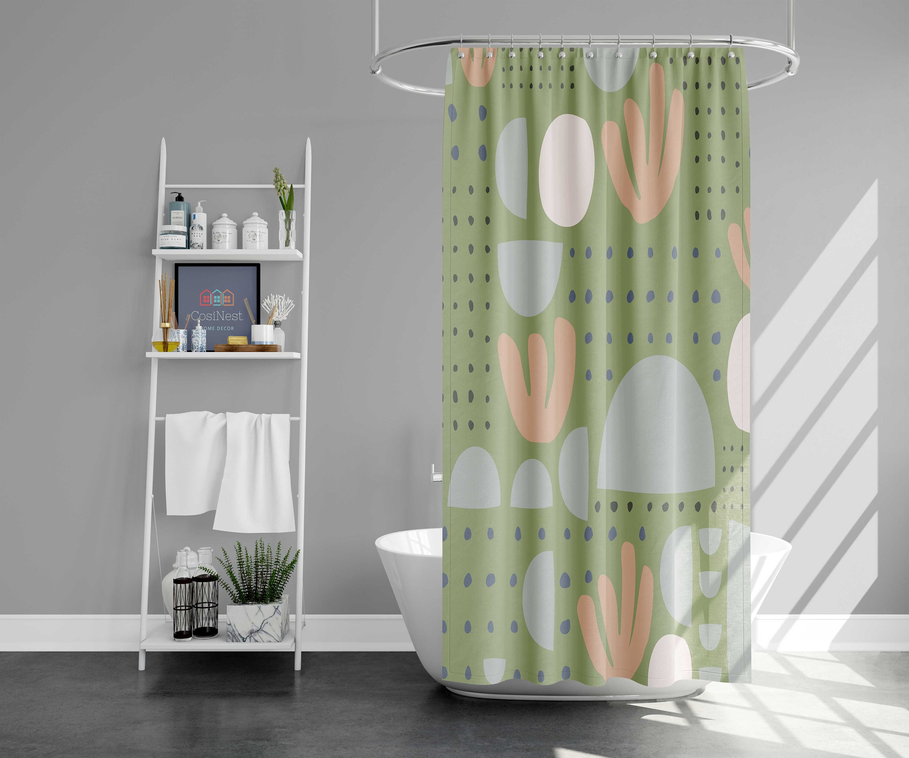 Boho Leaves Shower Curtain, Vintage Retro Bathroom Decor Accessories - Image 3
