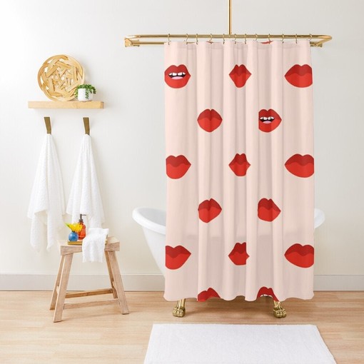 Boho Lips Shower Curtain - Trendy Decorative Design with Abstract Patterns and Eco-Friendly Material