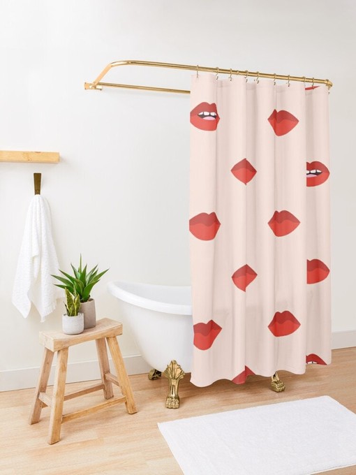Boho Lips Shower Curtain - Trendy Decorative Design with Abstract Patterns and Eco-Friendly Material - Image 2
