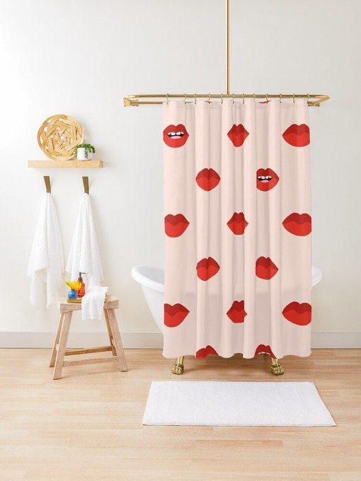 Boho Lips Shower Curtain - Trendy Decorative Design with Abstract Patterns and Eco-Friendly Material - Image 4