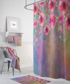 Boho Maximalist Shower Curtain Set with Floral Print Bathroom Decor Options