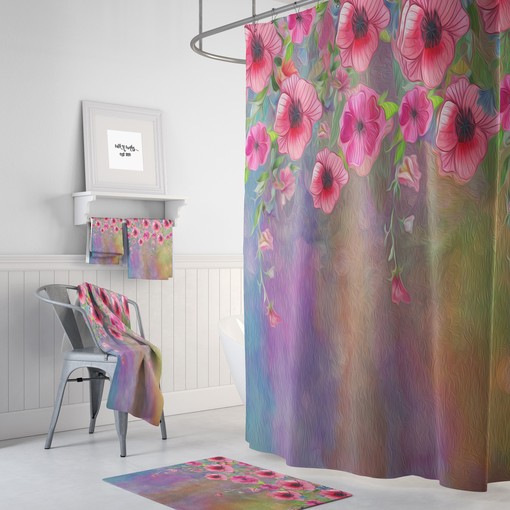 Boho Maximalist Shower Curtain Set with Floral Print Bathroom Decor Options
