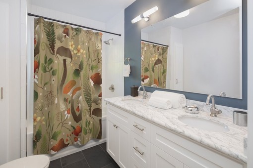 Boho Mushroom Cottagecore Apartment Bathroom Shower Curtain - Image 2