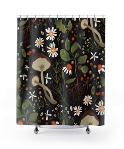 Boho Mushroom Cottagecore Guest Bathroom Shower Curtain