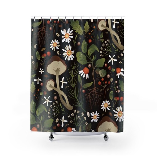 Boho Mushroom Cottagecore Guest Bathroom Shower Curtain