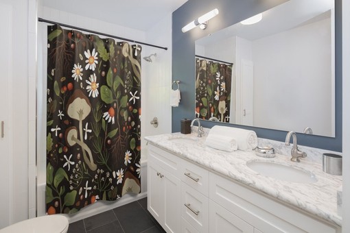 Boho Mushroom Cottagecore Guest Bathroom Shower Curtain - Image 2