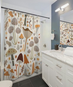 Boho Mushroom Print Shower Curtain for Vintage and Gothic Bathroom Decor