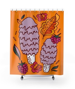Boho Mushroom Shower Curtain, Groovy Hippie Bathroom Accessory
