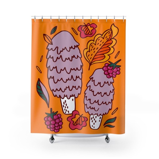 Boho Mushroom Shower Curtain, Groovy Hippie Bathroom Accessory