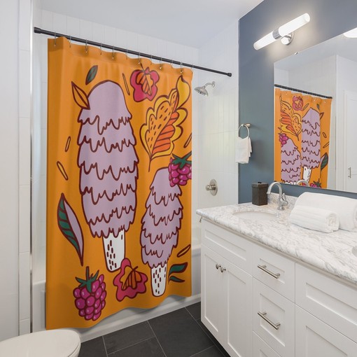 Boho Mushroom Shower Curtain, Groovy Hippie Bathroom Accessory - Image 2