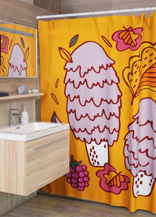 Boho Mushroom Shower Curtain, Groovy Hippie Bathroom Accessory - Image 3