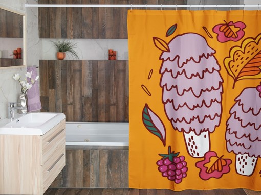 Boho Mushroom Shower Curtain, Groovy Hippie Bathroom Accessory - Image 4