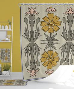 Boho Retro Flowers Bathroom Decor Set including Waffle Weave Shower Curtain and Towels