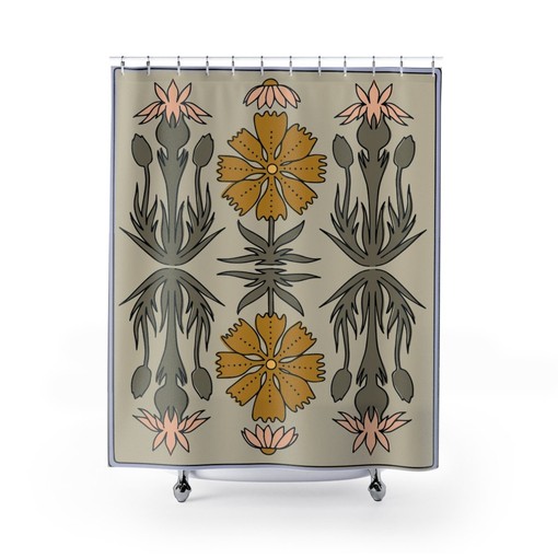 Boho Retro Flowers Bathroom Decor Set including Waffle Weave Shower Curtain and Towels - Image 2