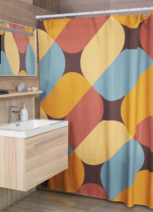 Boho Retro Geometric Shower Curtain - Hippie Bathroom Accessory with Vintage Charm