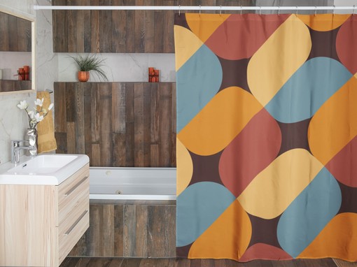 Boho Retro Geometric Shower Curtain - Hippie Bathroom Accessory with Vintage Charm - Image 4