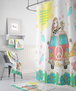Boho Shower Curtain | Hippie Chic Blessing Design | Retro Bath Mat & Towel Option | Vintage Bathroom