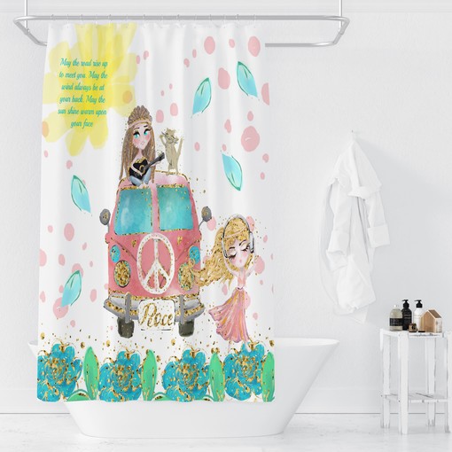 Boho Shower Curtain | Hippie Chic Blessing Design | Retro Bath Mat & Towel Option | Vintage Bathroom - Image 3