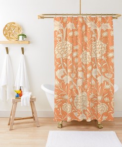 Boho Shower Curtain with Birds and Berries - Art Nouveau Design - Eco-Friendly and Water-Resistant with Hooks Included
