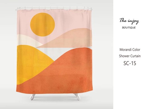 Boho Shower Curtain with Burnt Sunset Landscape and Warm Colors, Perfect for a Cozy Boho Style