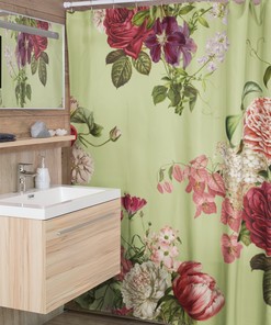 Boho Shower Curtain with Vintage Style Frame, Retro Bathroom Accessory with Botanical Flair