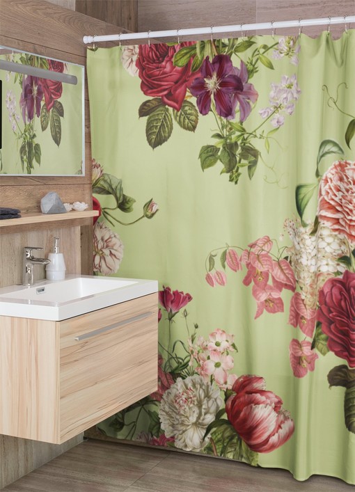 Boho Shower Curtain with Vintage Style Frame, Retro Bathroom Accessory with Botanical Flair