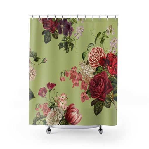 Boho Shower Curtain with Vintage Style Frame, Retro Bathroom Accessory with Botanical Flair - Image 2