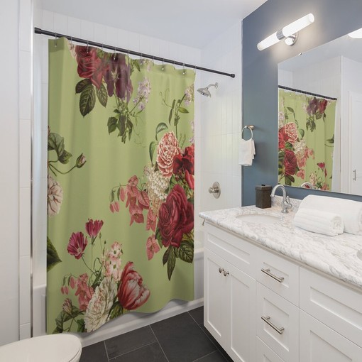 Boho Shower Curtain with Vintage Style Frame, Retro Bathroom Accessory with Botanical Flair - Image 3