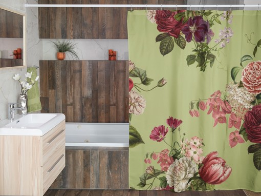 Boho Shower Curtain with Vintage Style Frame, Retro Bathroom Accessory with Botanical Flair - Image 4