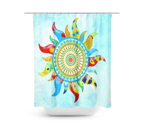 Boho Sunshine Mandala Shower Curtain / Bohemian Chic Gypsy Bath Print / Optional Bath Mat and Towels - Image 2