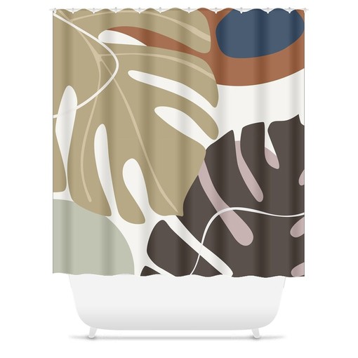 Boho Tropical Leaf Shower Curtain with Abstract Autumn Design, Contemporary Bath Decor - Image 3