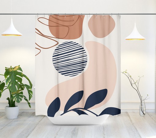 Boho Tropical Leaf Shower Curtain with Abstract Moon and Botanical Design, Minimalist Style, Stylish Bathroom - Image 2