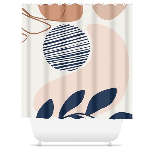 Boho Tropical Leaf Shower Curtain with Abstract Moon and Botanical Design, Minimalist Style, Stylish Bathroom - Image 3