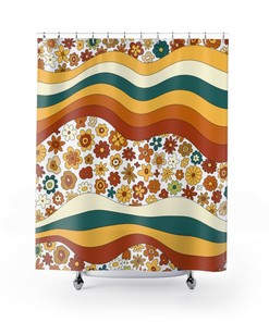 Boho Vibes Retro 70s Flower Power Shower Curtain