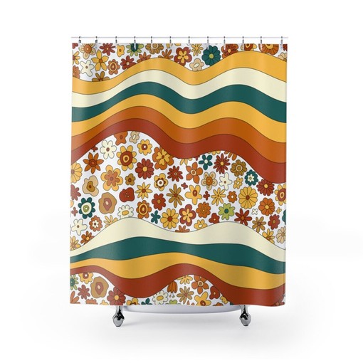 Boho Vibes Retro 70s Flower Power Shower Curtain
