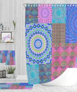 Boho Vintage Mandala Medley Shower Curtain / Unique Bohemian Bathroom Decor / Vintage-Inspired Bath Accessories