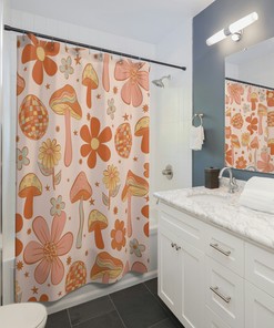 Boho Woodland Mushroom Shower Curtain | Gothic Forest Bath Decor | Kids Bathroom Shower Curtains Decorative